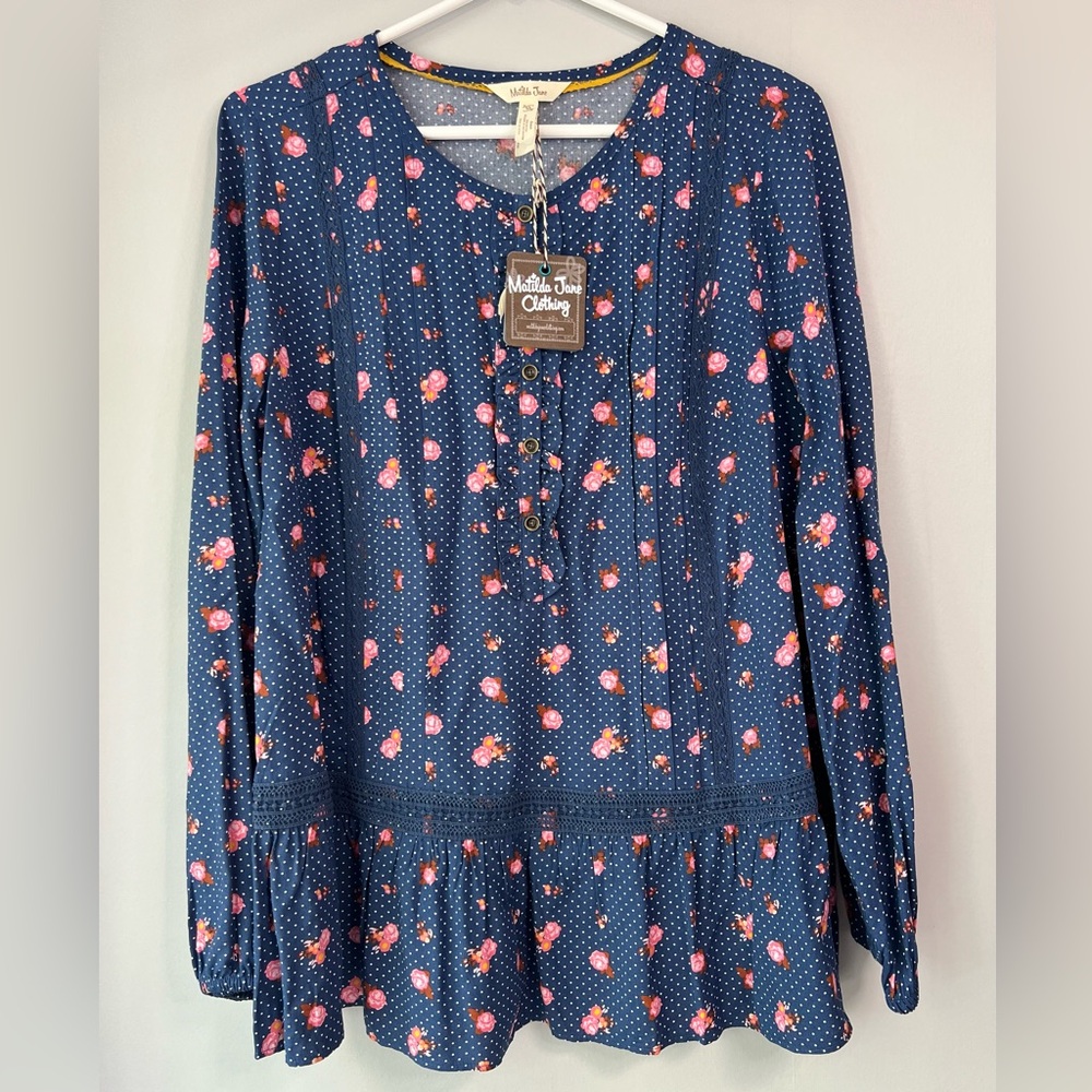 NEW! Matilda Jane Brilliant Daydream Floral Polka Dot Top Navy Women’s Medium